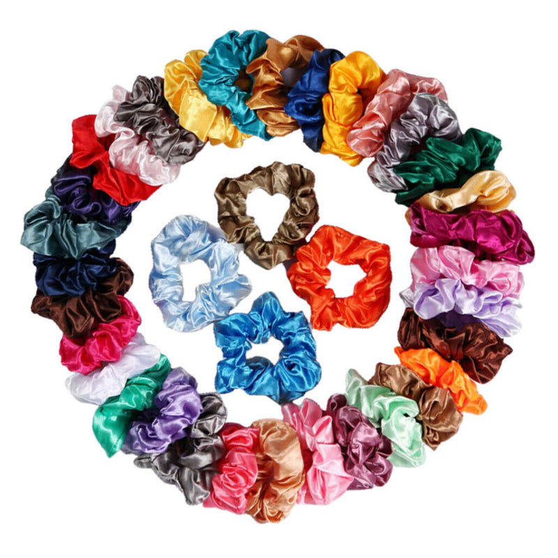 100x Colorful Satin Silky Scrunchies Hairband Womens Girls Ponytail Holder
