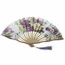 Chinese Floral Pattern Fabric Bamboo Frame Foldable Hand Fan Brown Q2T4
