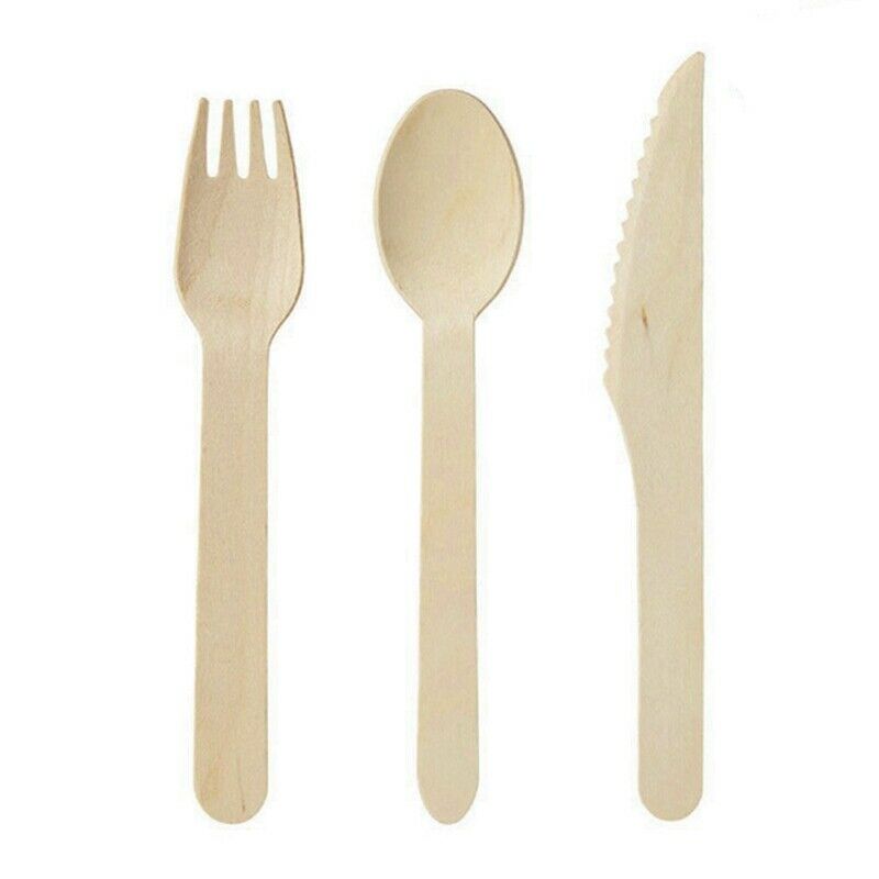 disposable wooden cutlery 150 pack -forks(50), knives(50) and spoons(50), p Y9W7