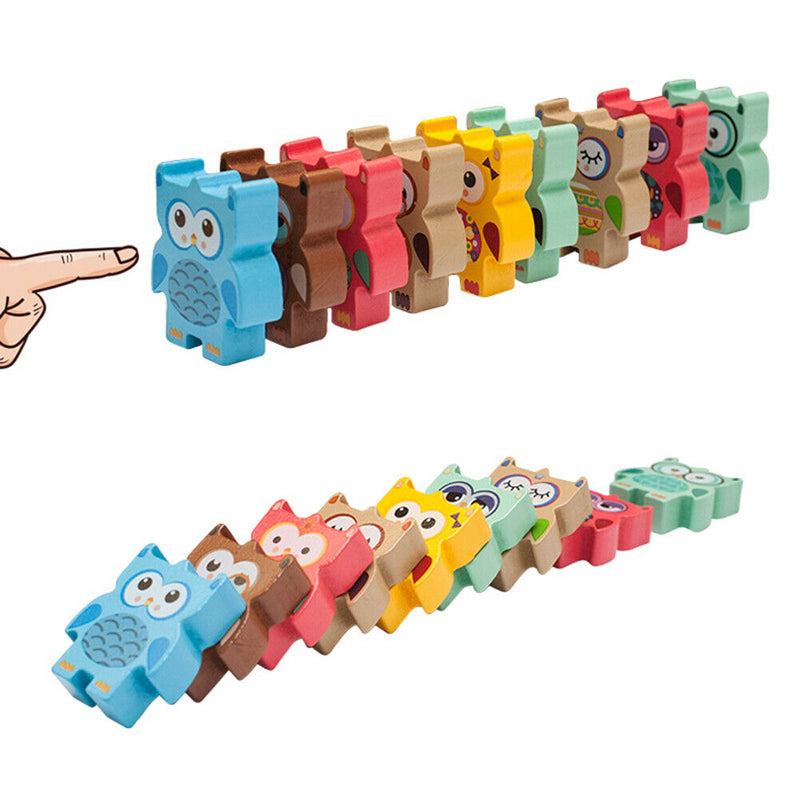 12pcs Owl Stacking Blocks Puzzle Toys for Kids Wooden Piles Balance Game