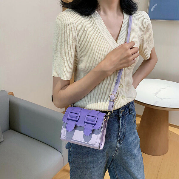 Hit Color PU Leather Crossbody Bag Women Small Shoulder Pouch (Multicolor)