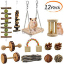 12Pc Guinea Pig Toys Wooden Dumbells Exercise Bell Roller Fun Pet Balls Supplies
