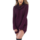 Women Turtleneck Cotton Long-Sleeves Bodycon Pure Color Dress (Wine Red M) A