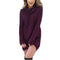 Women Turtleneck Cotton Long-Sleeves Bodycon Pure Color Dress (Wine Red M) A