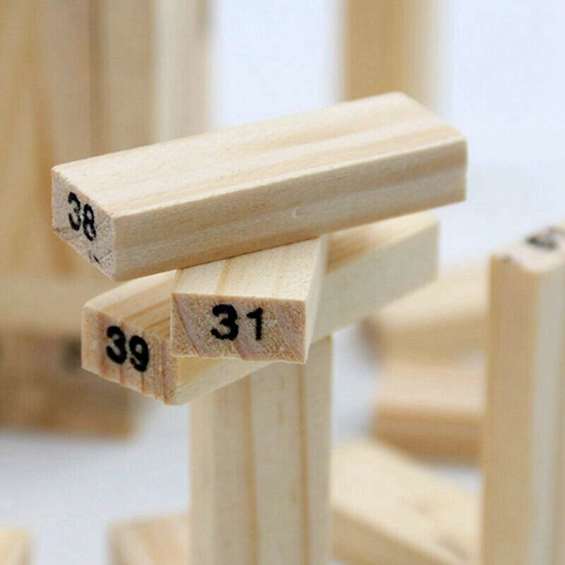 54 Pieces Wooden Block Stacking Game with Numbers and Dice E2J2
