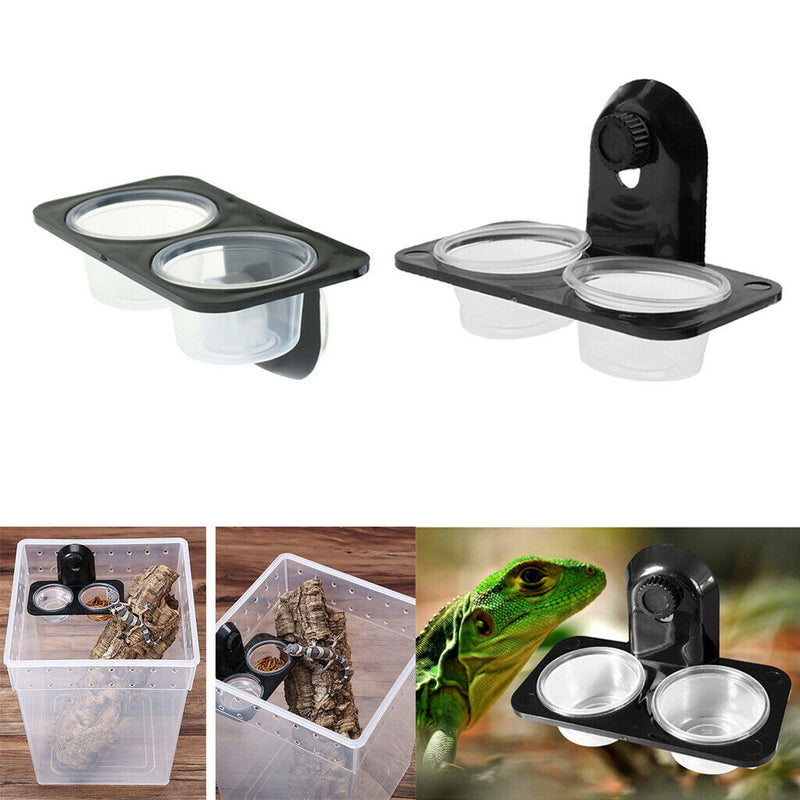 2 Pcs Automatic Plastic Reptile Feeders Water Bottle with Suction Cup Basin -