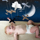 Crib Mobile Airplanes & Cloud Nursery Decoration Grey and White, Navy Blue,