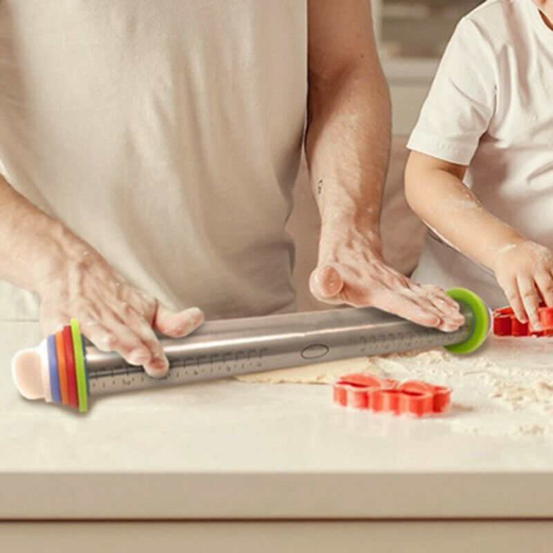 Adjustable Stainless Steel Rolling Pin with 4 Thickness Rings for Baking 17 inch