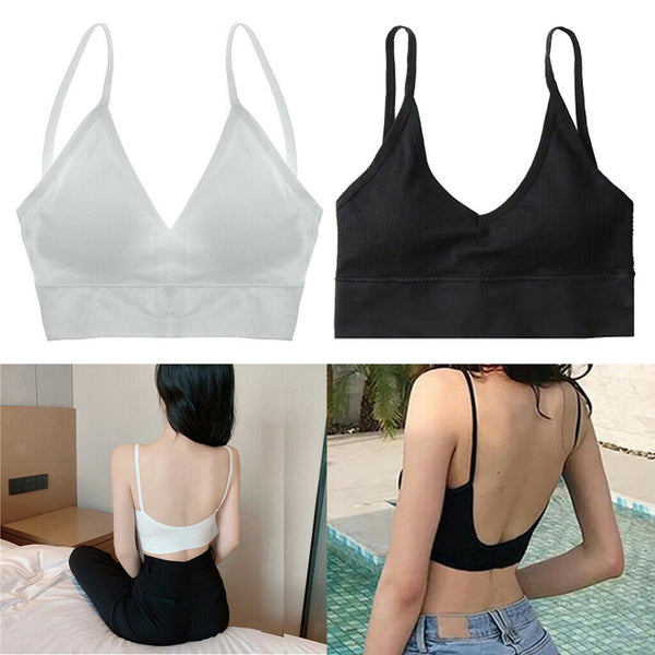 2 Pcs Women's V Neck Padded Bralette Seamless Comfort Bra Crop Top Sport Bra