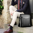 Solid Color Shoulder Bags Business PU Leather Men Messenger Bags (Black)
