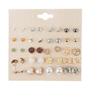20 Pairs Stud Earrings Set Flower Butterfly Angel Wings Cubic Zirconia Jewelry