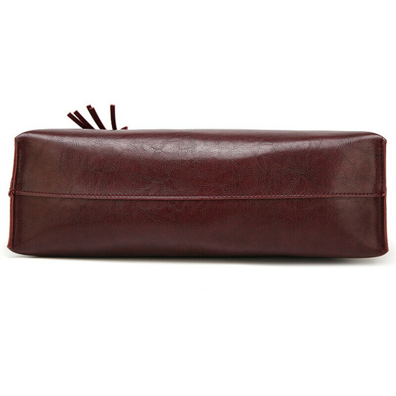 Women'S Soft Leather Tote Shoulder Bag From Tassel Handbag(Red Wine) F3T3