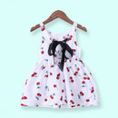 Girls Summer Dress Girl A Line Dress O-Neck Short Sleeeve Cherry Print Bow