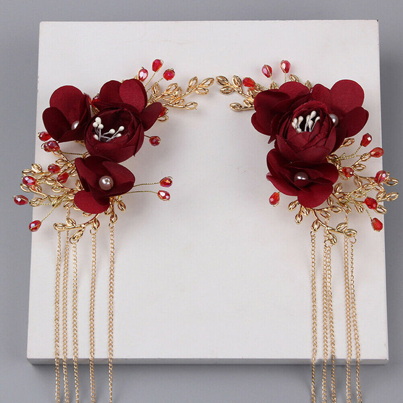 Flower Long Tassel Hairpin Hair Clip Bridal Wedding Headdress Accessory Deluxe