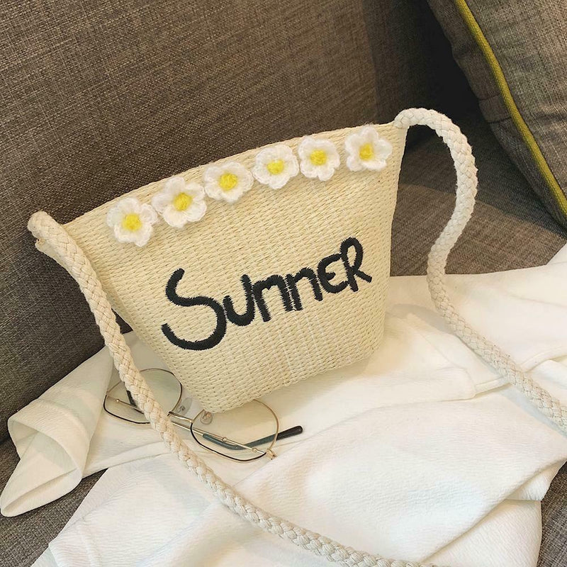 Straw Messenger Bags Woven Beach Crossbody Women Shoulder Handbags (Beige)