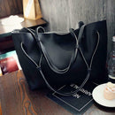 2pcs/set Women Handbag PU Clutch Sling Bag Shoulder Top-handle Bags (Black) A