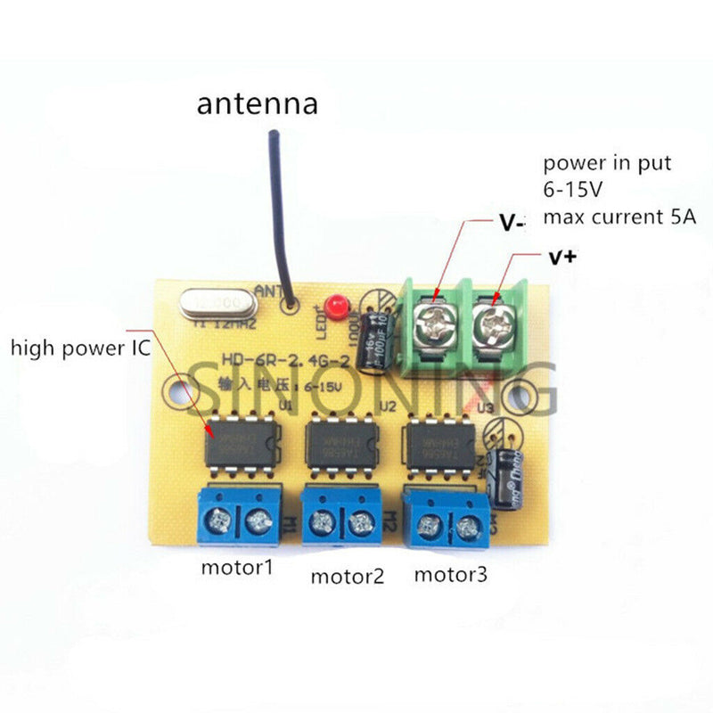 1x 6CH High Power 2.4G Wireless Remote Control Receiver Module DIY DC6-15V