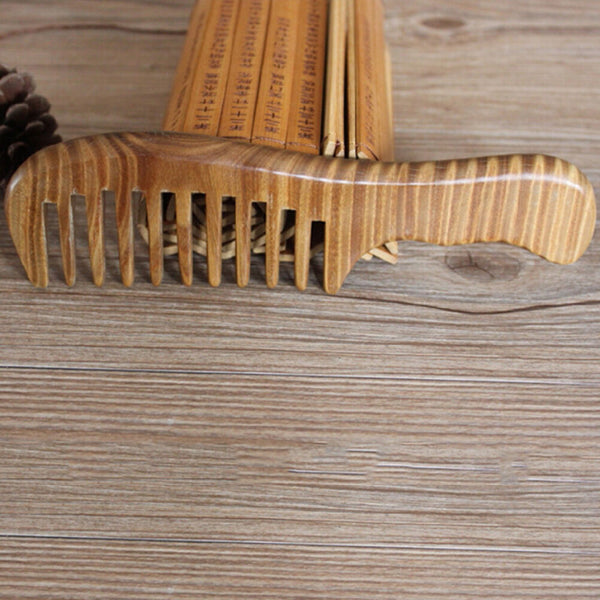 Top Wooden Natural Sandalwood Handmade Wide Tooth Comb Massage Comb Hair Care SE