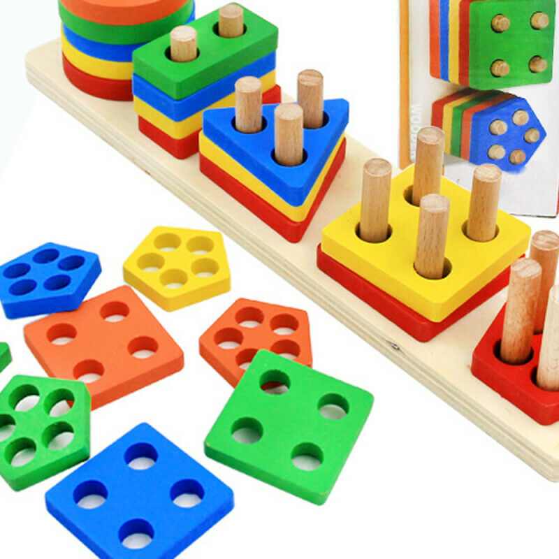 Wooden Shape Sorter Geometric Sorting Board Shape Recognition Stack Sort Board