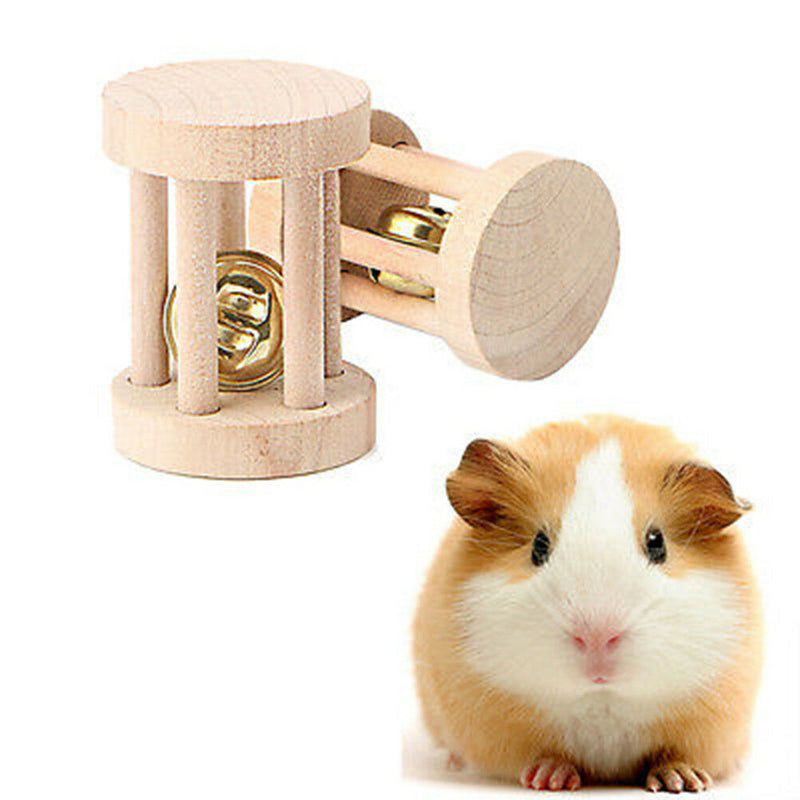 1PC Natural Wood Chew Toys Bell Roller Dumbells For Pet Rabbits Hamsters Rat lj