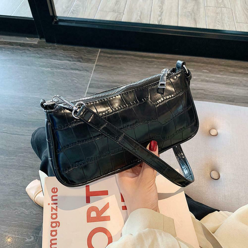 Retro Handbag Women Crocodile Leather Tote Office Lady Shoulder Bag (Black)