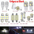 14Pcs White LED Interior Package Kit T10&36mm Map Dome License Plate Lamp Light