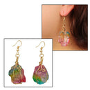 Rainbow Natural Stone Rope Wrapped Quartz Pendant Dangling Hook Earrings 2.5cm