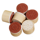 6X Pop Assorted Wooden Rubber Stamp Round Shape Handwriting Floral Flower CraftZ