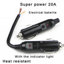 12V Male Car Cigarette Lighter BU Socket Plug Connector With 20A Fuse Red LED