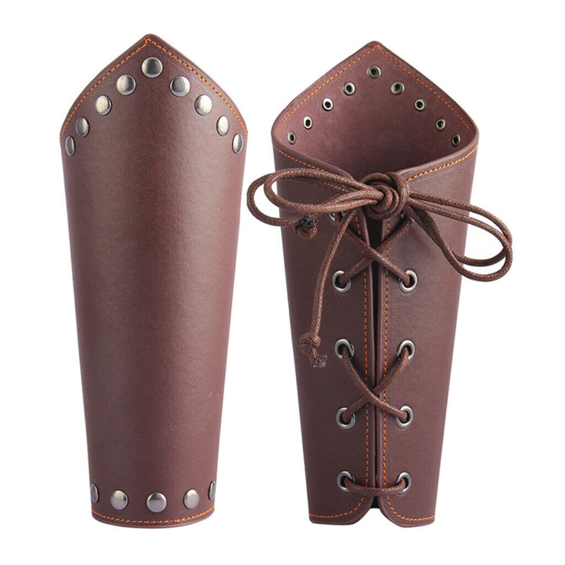 Medieval Knight Lace Up Wristband Wide Cuff Bracelet Costume Arm Armor Brown