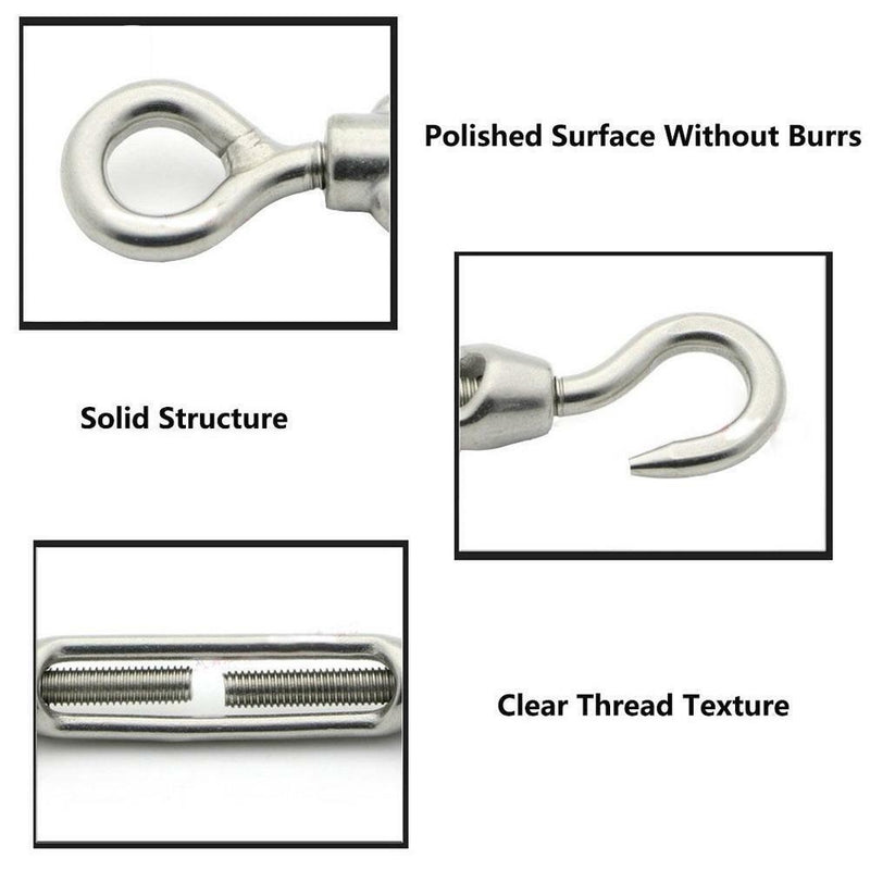 M4 Stainless Steel 304 Hook & Eye Turnbuckle Rope Tension Screws 30mm