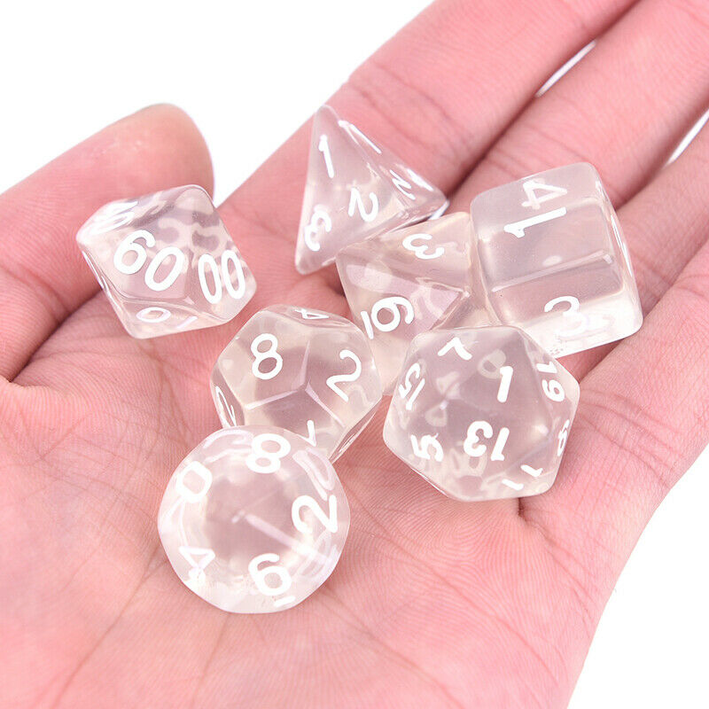 7pcs/lot White Polyhedral Transparent Dices Multi-side With Cloth Bag For Game-+