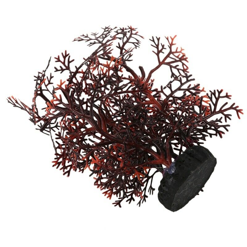 Aquarium Aquascaping Artificial Plant Decor, Dark Brown/ Red G1Z8