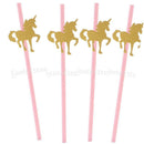 25xGold Unicorn Pink Sipping Straw 20xCake Topper Girls Birthday Party Decor