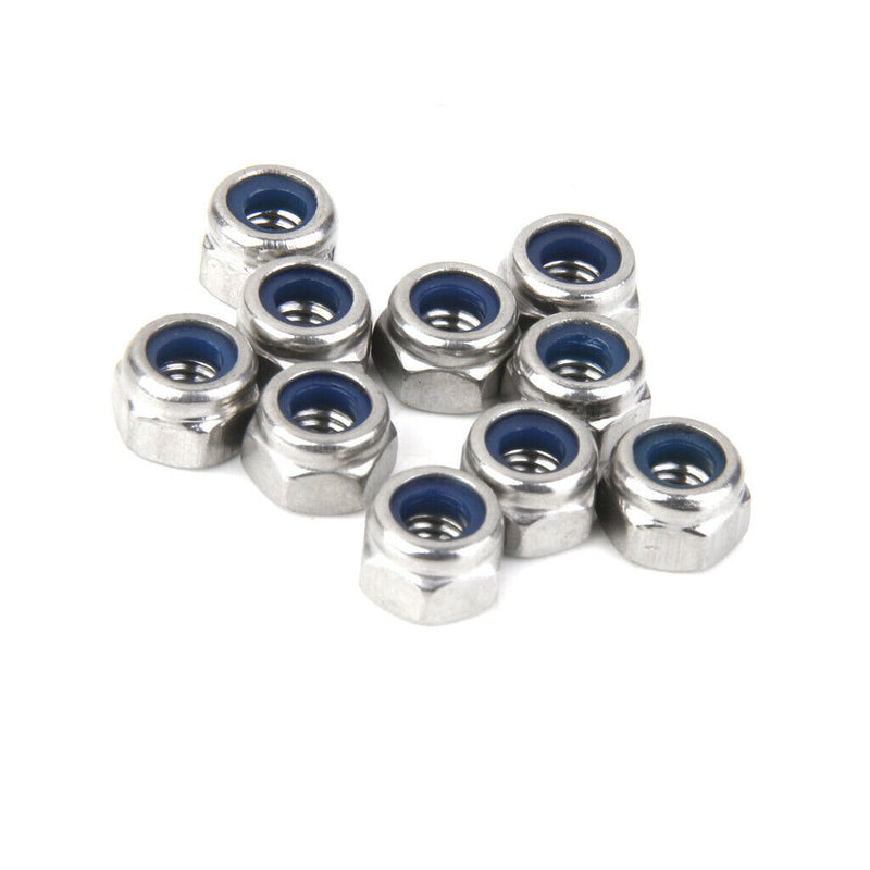 10Pcs M4 Stainless Steel A2 Nylon Collar Insert Self-lock Nuts Bolts Screws