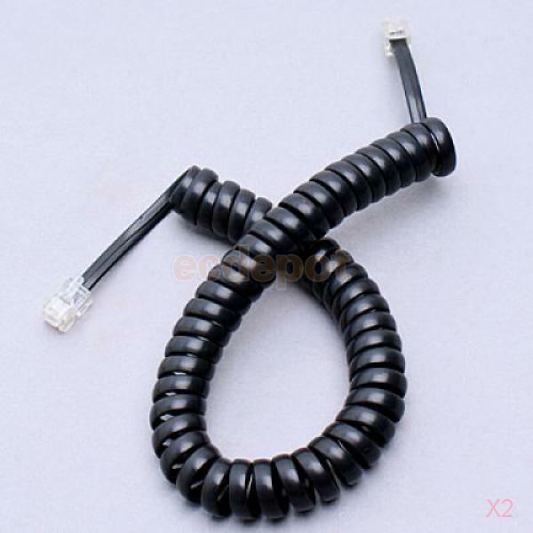 2x 2M RJ11 Male Telephone Extension Cable Coil Handset Cord Phone Line Black
