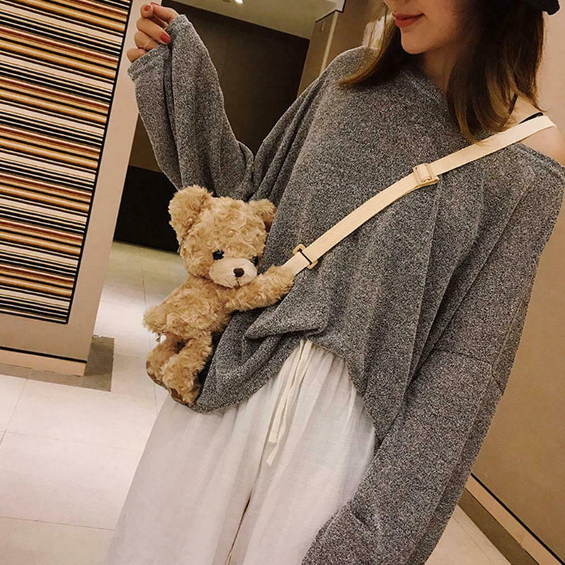 Lovely Cartoon Bear Messenger Handbags Women Girls Faux Fur Shoulder Bags