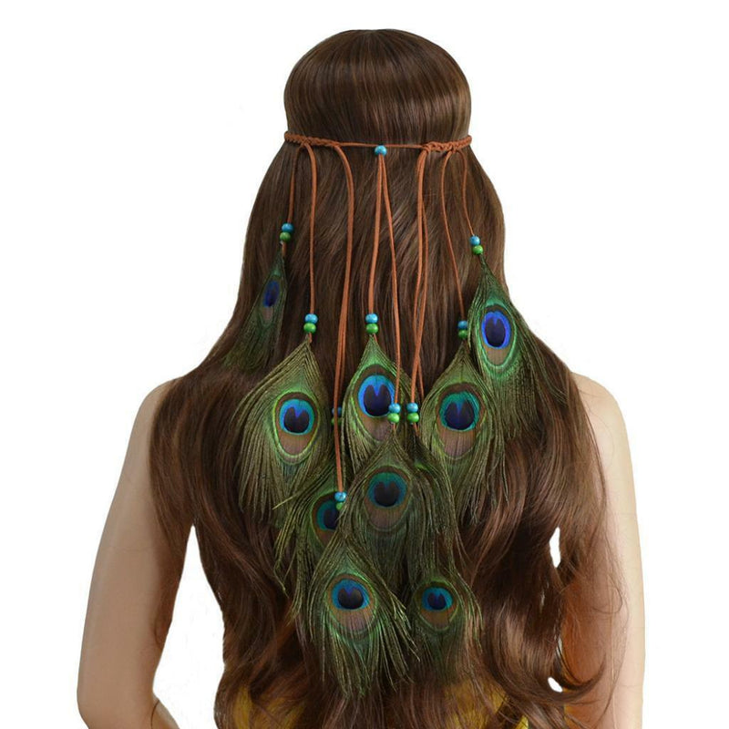 Peacock Boho Headband Feather Headpiece Peacock Costume Ethnic Wedding Women