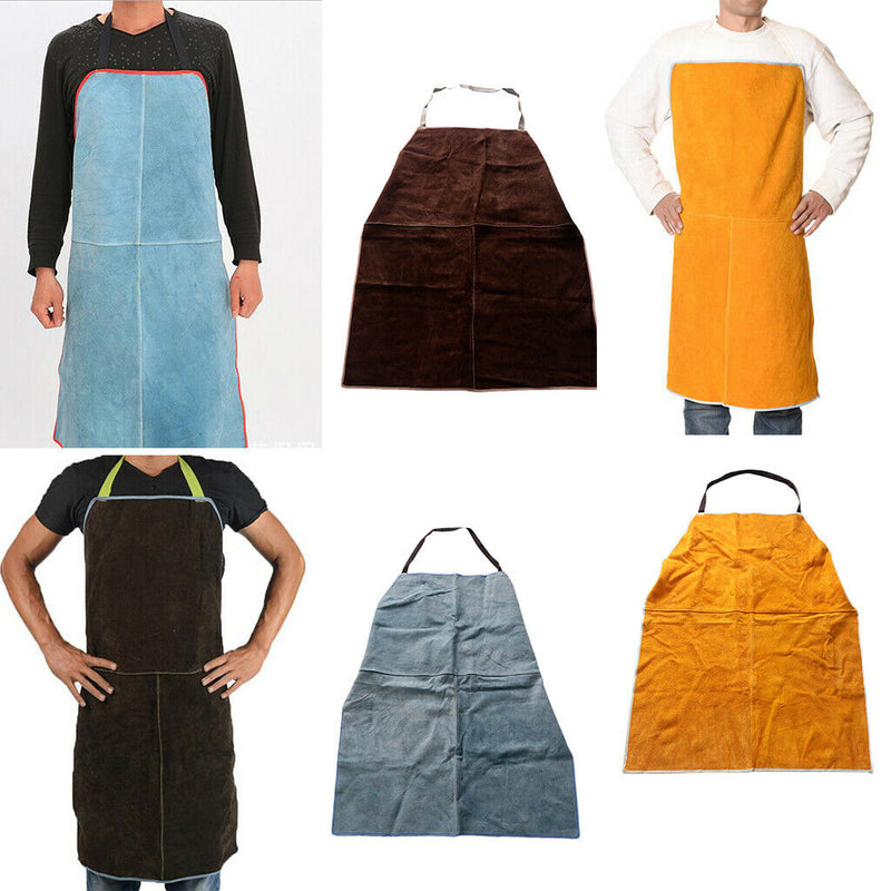 Adjustable Leather Welding Protective Work Apron Bib Blue
