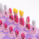 Handmade European Wooden Chess Set with 11 Inch Board and Chess Pieces Pink for