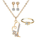 Zircon Earrings Love Pendant Necklace Ring Women Valentine Jewelry Set (2) A