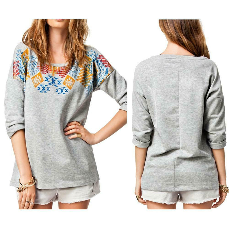 Women New Printed Long Sleeve Round Neck Loose T-shirt Casual Blouse XL