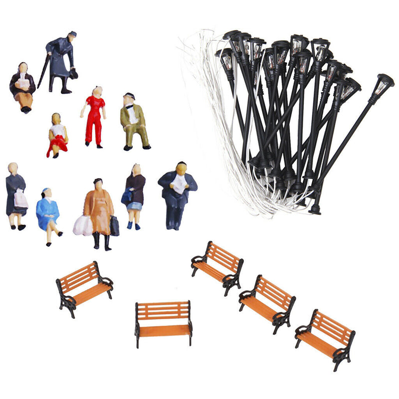 People Figures Bench Models 1:100 Lamppost Lights for Garden Park Landscape