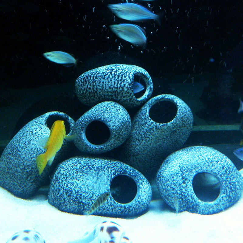 Hot Ceramic Rock Cave Ornament Stones For Fish Tank Filtration Aquarium E ME