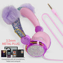 Cute Glitter Fluffy Bear Ear Kids Wired Headphone for Girls Birthday Gift