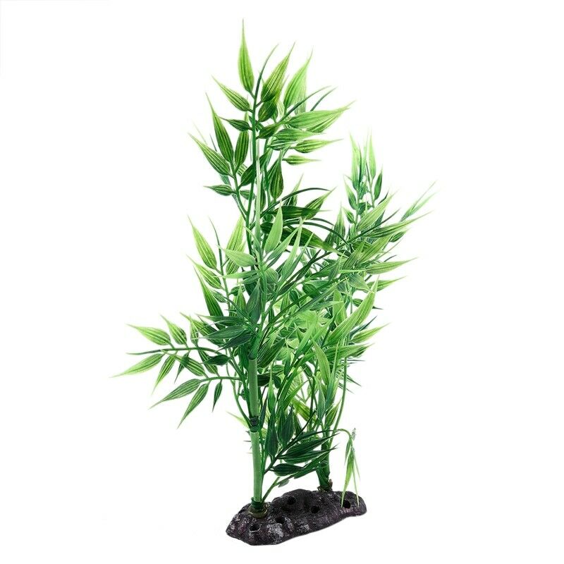 Green Bamboo Leaves Shaped Decorative Artificial Grass for Aquarium Fish Ta P7V9
