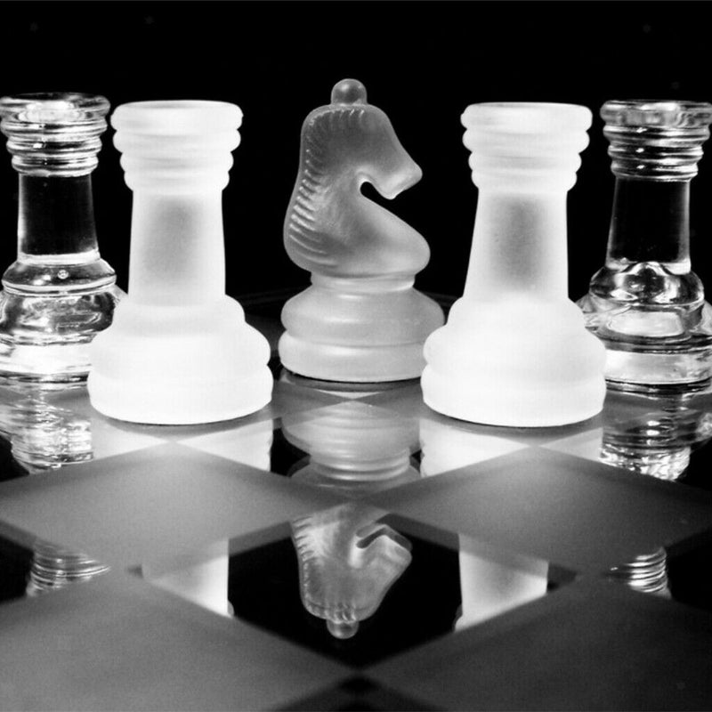 Glass Chessboard Glass Chess Set Board Game Hand Crafted w/ Bag Toys 20x20cm