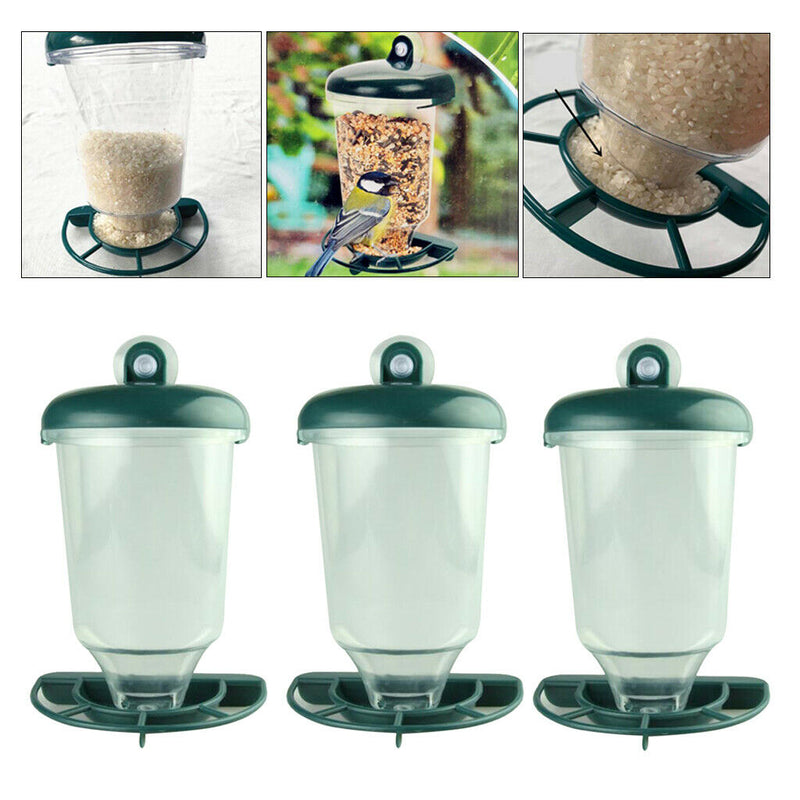 3-pack Outdoor Window Bird Feeder Food Dispenser Auto Feeding for Wild Birds