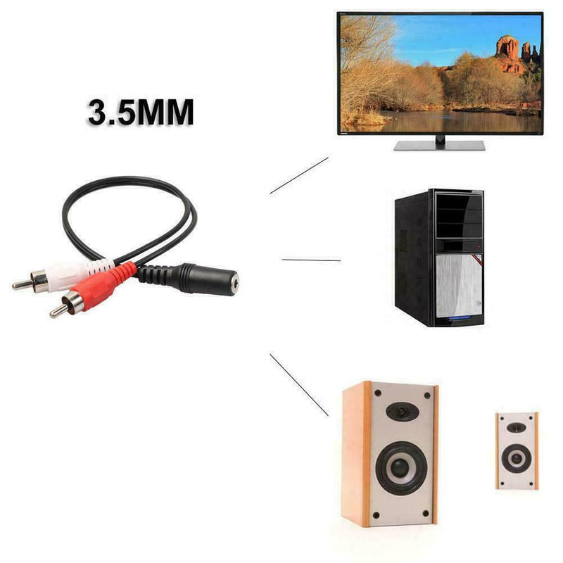 3.5mm1/8" Stereo Female to 2 Male RCA Jack Adapter Y Cable AUX Splitter Aud O1R0