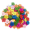 100Pcs Cute Smile Flower Wooden Buttons 2-Holes for DIY Sewing Mixed Colors